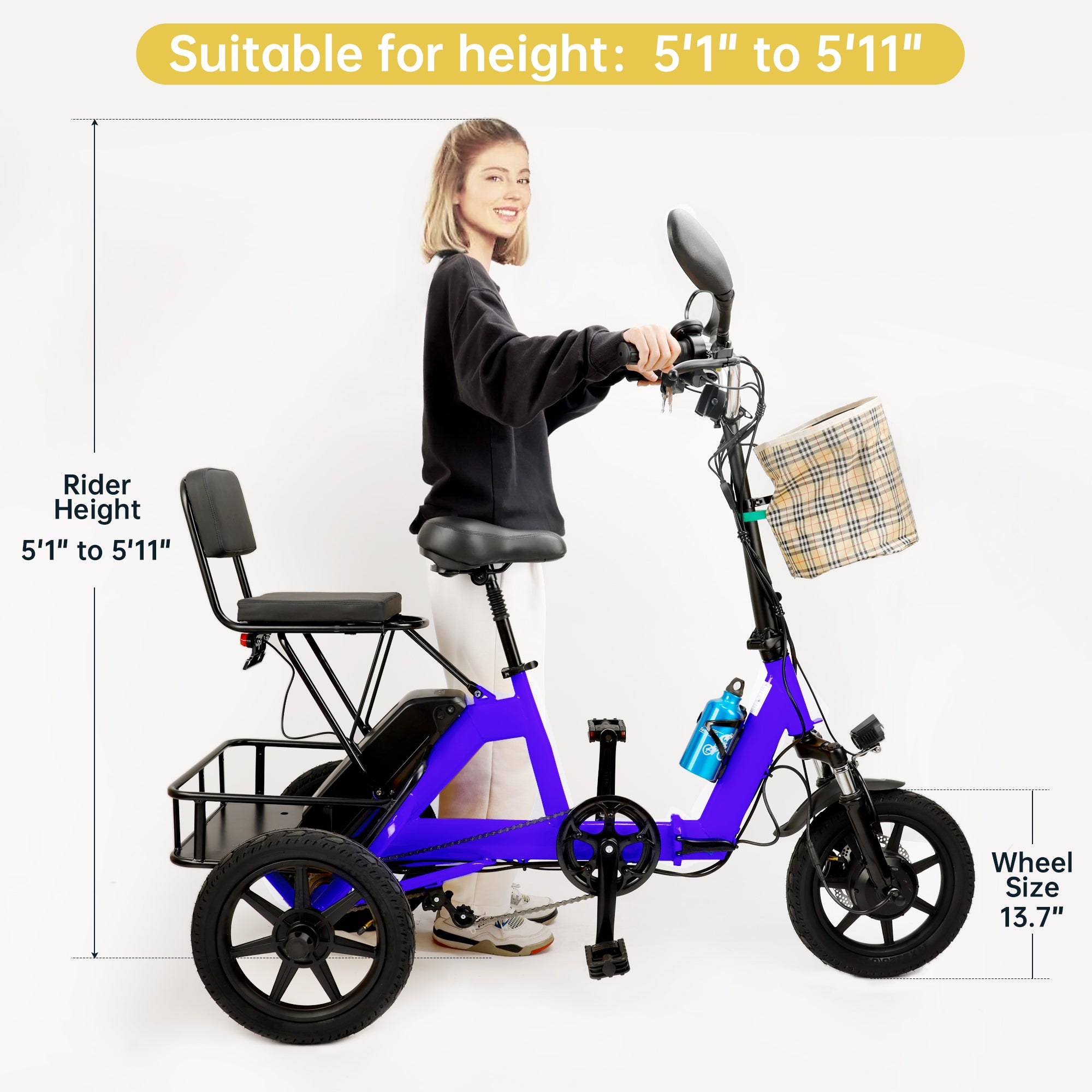 3 Wheel E-Trike Electric tricycle for Adult Folding Motorized 48V 350W