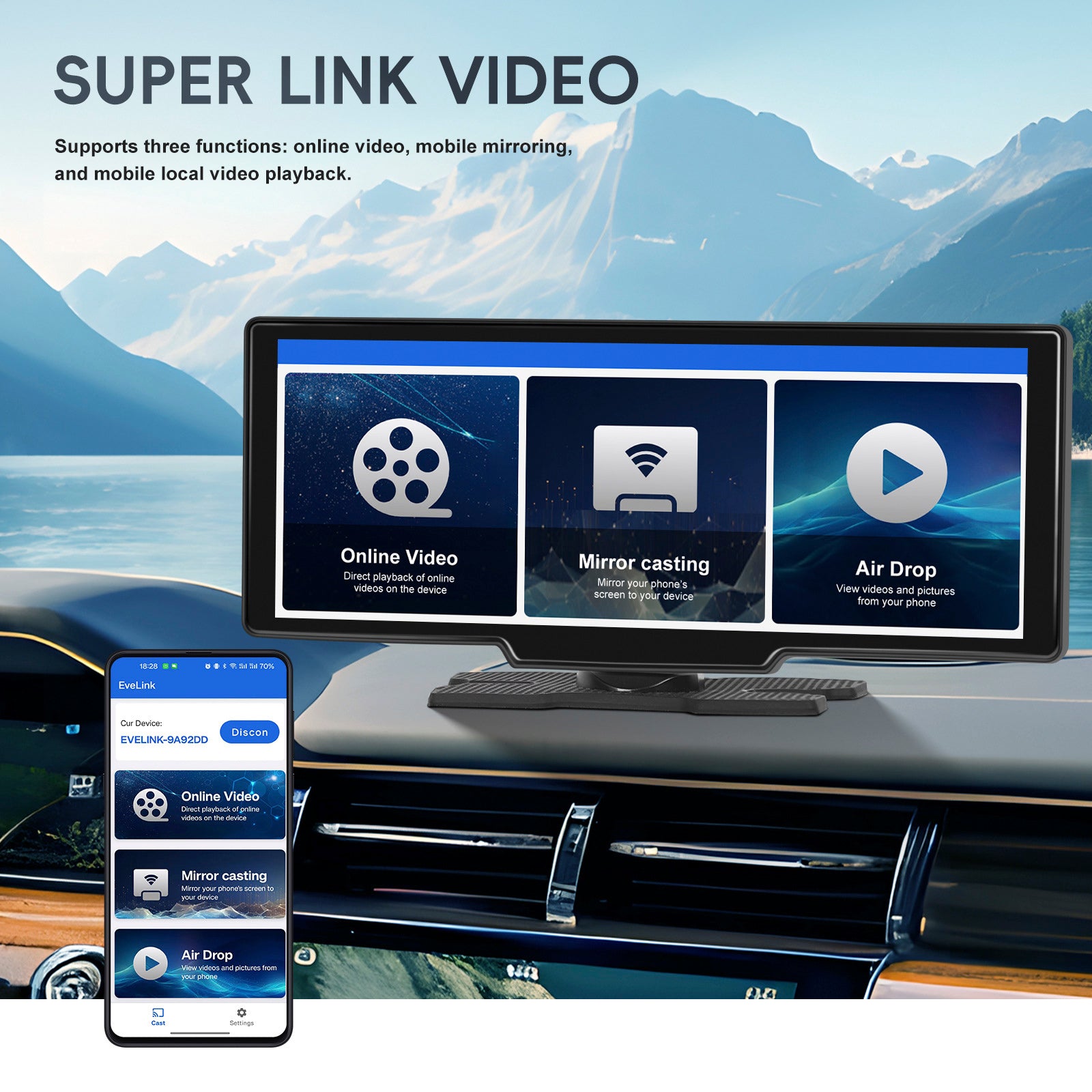 10.26inch HD Car Display CarPlay Car Navigation all-in-one Machine 12 LED Camera