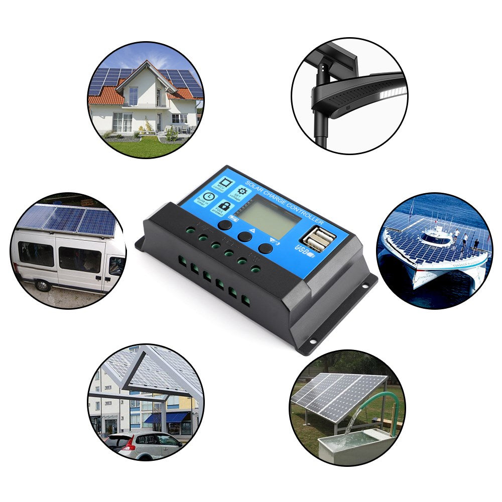 12V/24V Battery Regulator Solar Panel Charge Dual USB LCD 60A Controller PWM