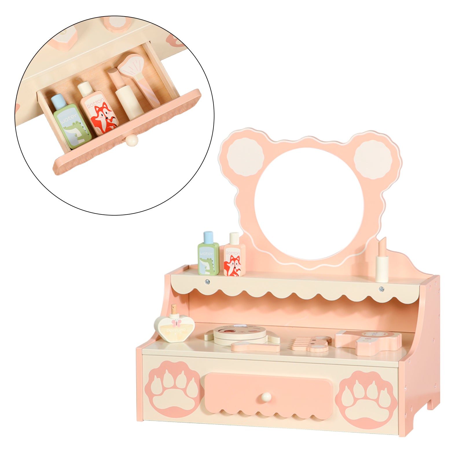 Kids Vanity Set with Storage Drawer Little Girls' Makeup Table with Mirror Toddler Pretend Play Vanity Desk with 8 Makeup Accessories Princess Vanity for 3+ Years Old Kids