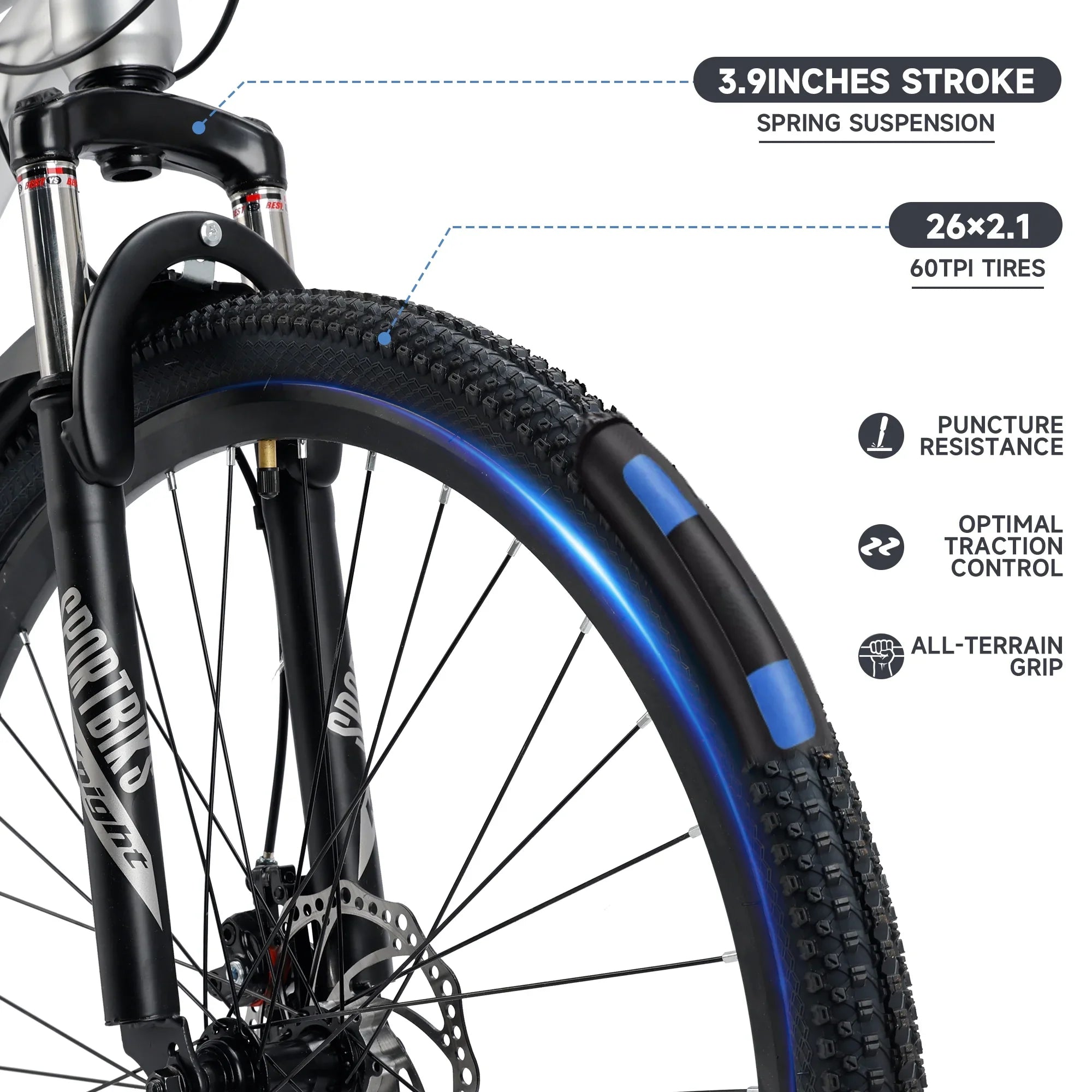 Silver 26 inch wheels 27 speed double disc brake mountain bike (Copy)