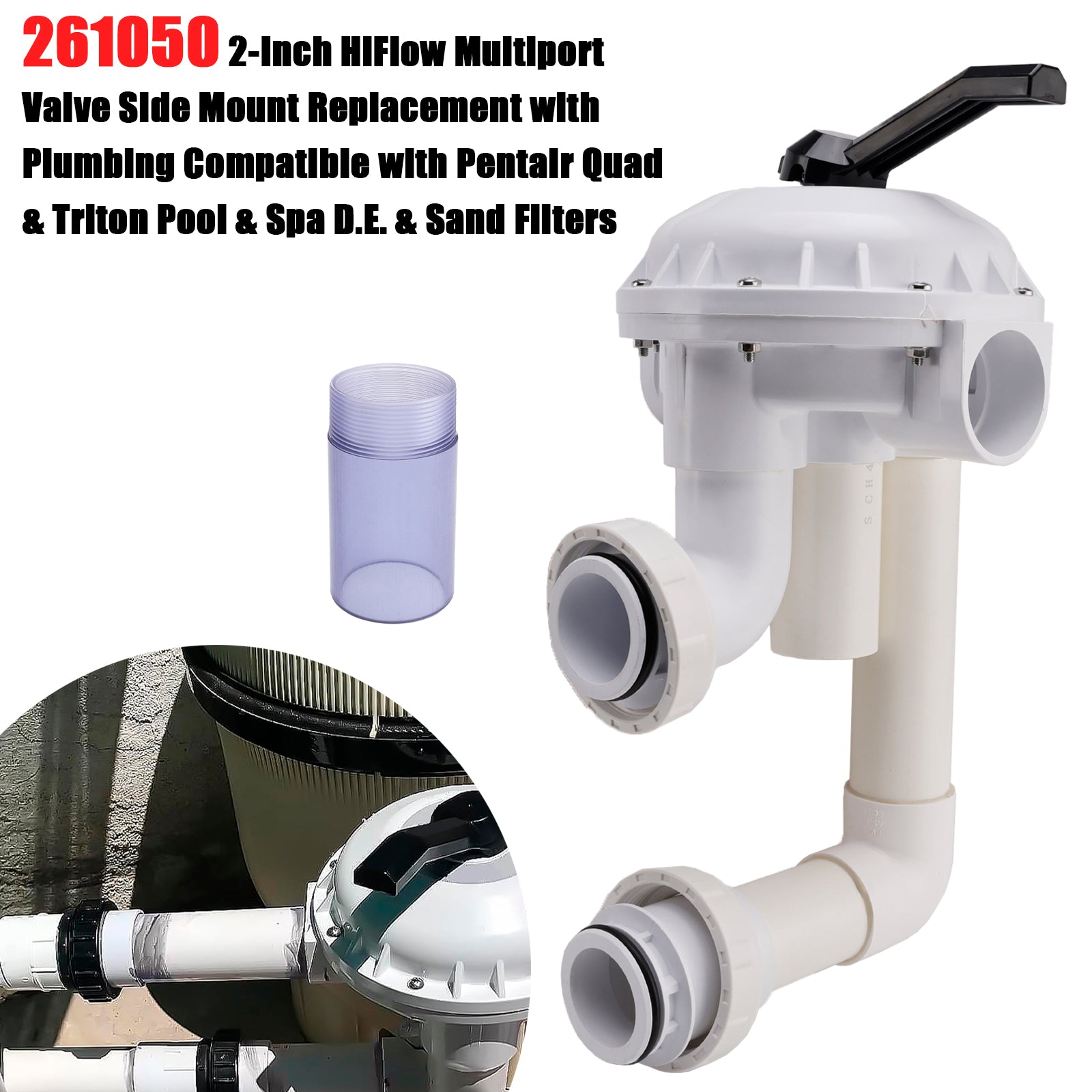 261050 Hi-Flow D.E. Filter 2in Slip Port Multiport Valve  for Pentair Pac Fab