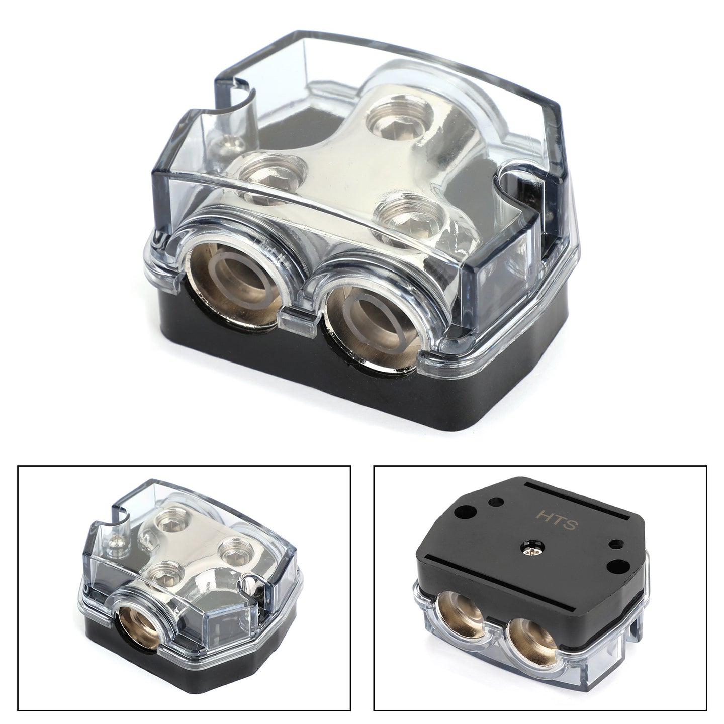 Plastic housing Distribution Block 1x0 In 2x0 GA Out Block Splitter Fusebox Heat resistant Splitter Nickel Plated Clear Cover for Car Audio Marine