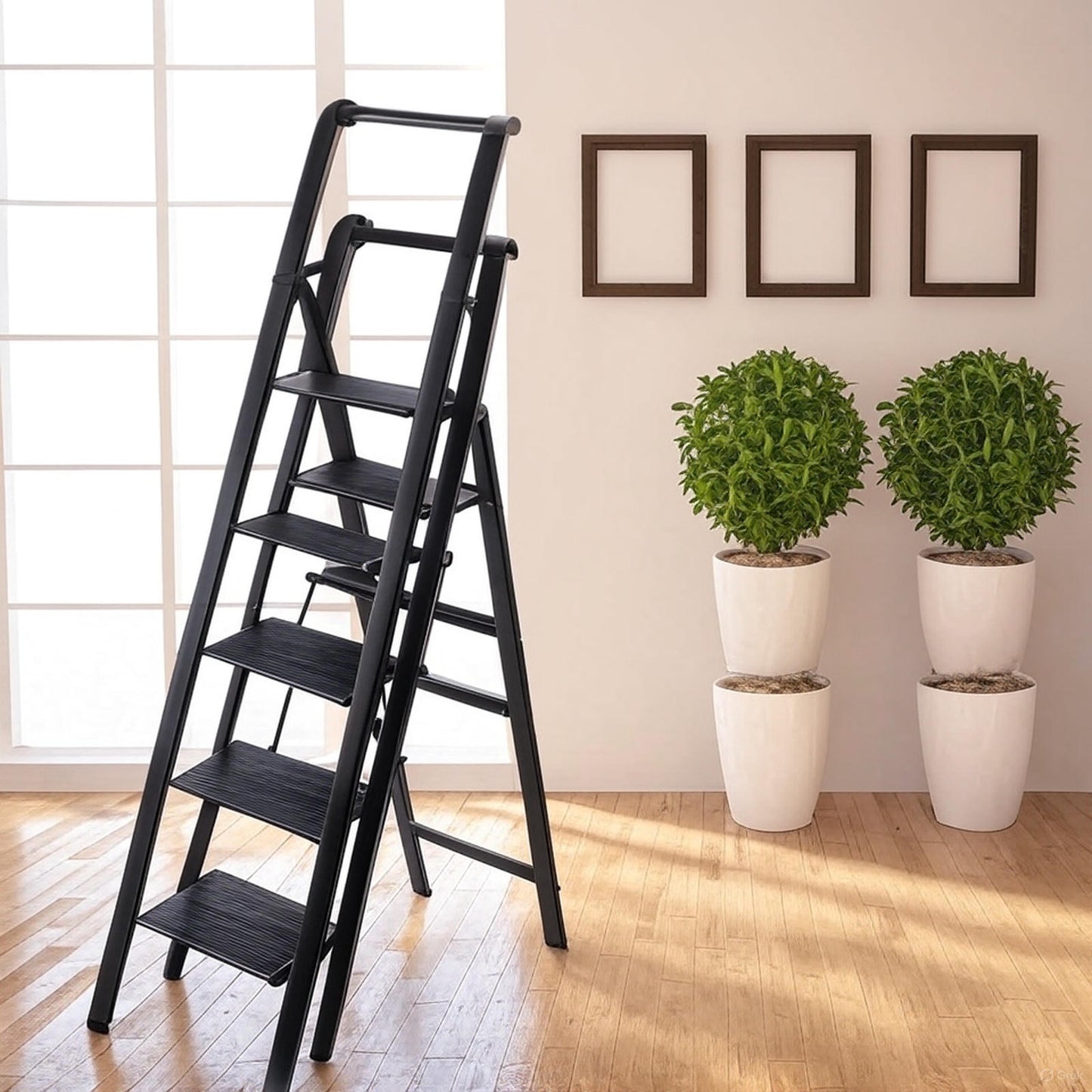 5 Step Ladder, Foldable Step Stool, Aluminum Step Ladder with Anti-Slip Pedal