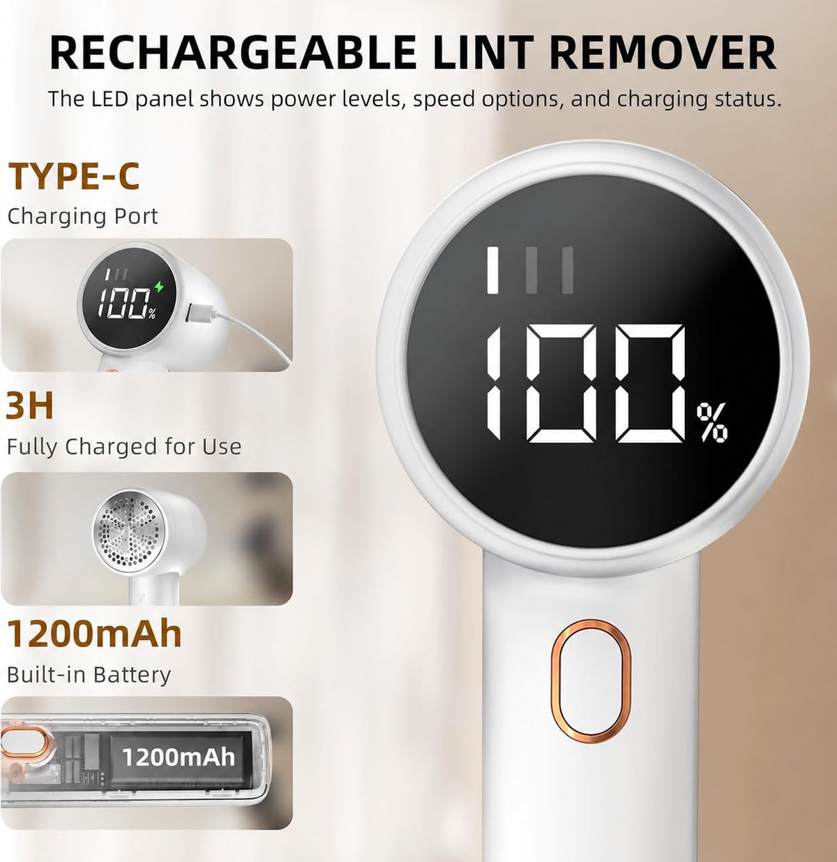 Rechargeable Fabric Shaver – 3-Speed Electric Lint Remover