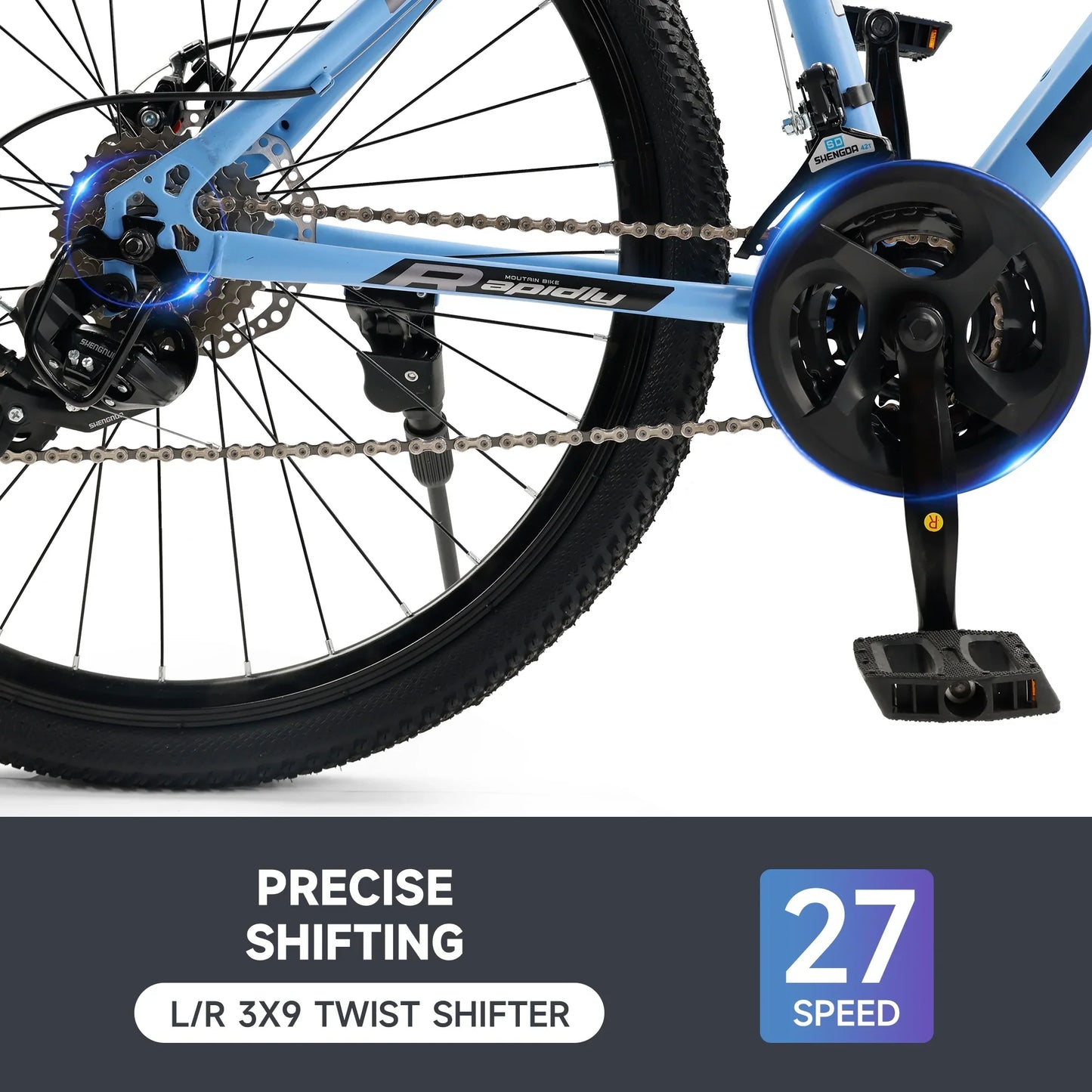 Blue Mountain Bike 26 Inch for Adult, 27-Speed Dual Suspension