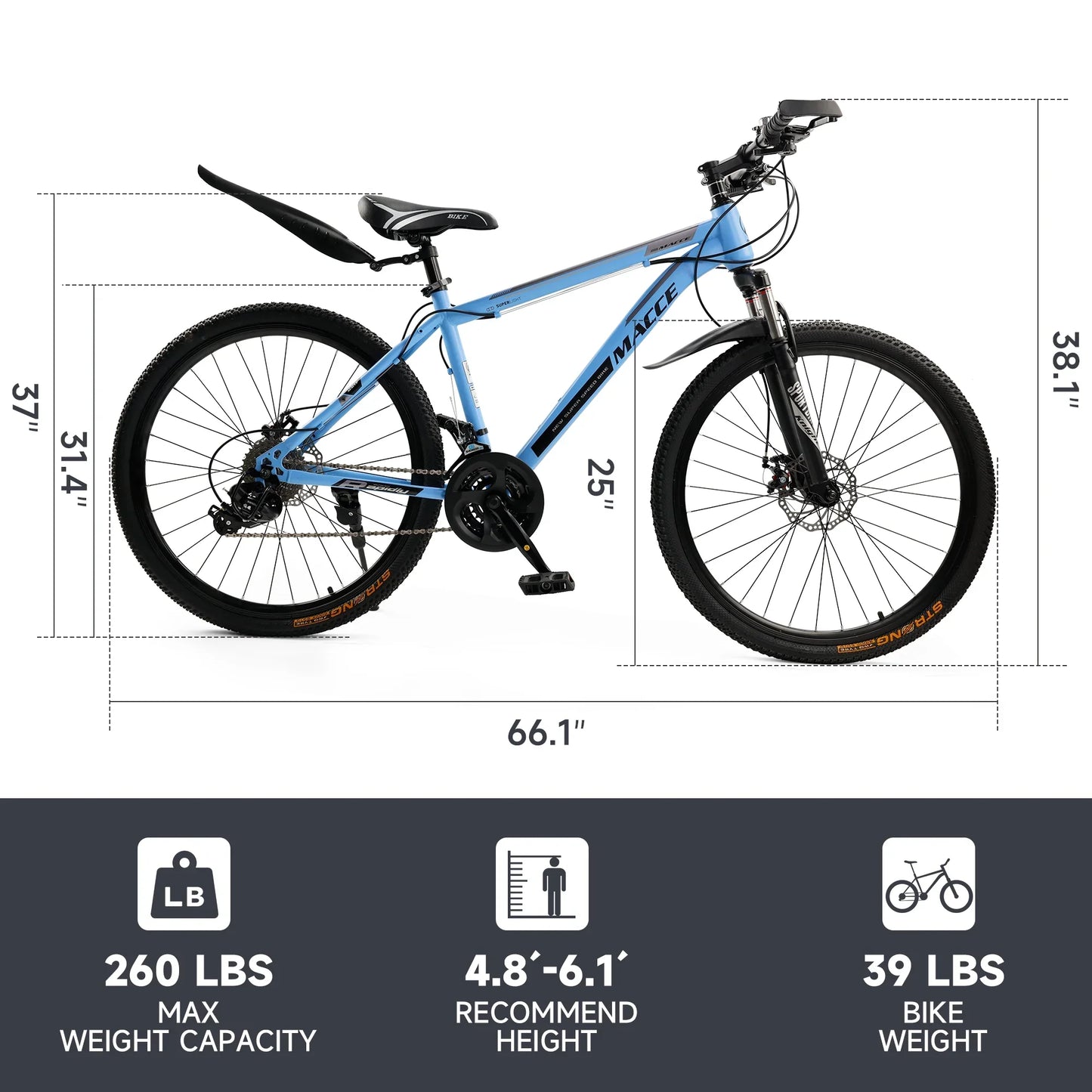 Blue Mountain Bike 26 Inch for Adult, 27-Speed Dual Suspension