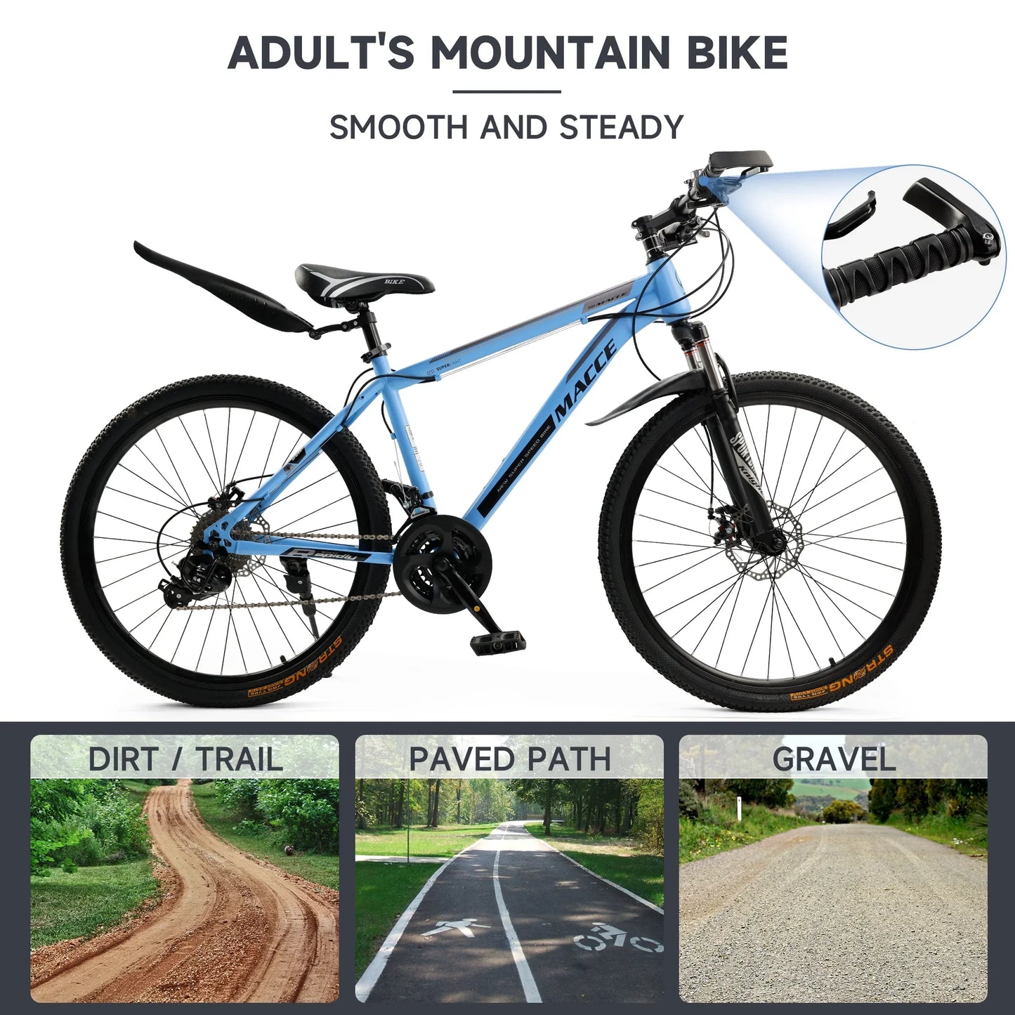 Blue Mountain Bike 26 Inch for Adult, 27-Speed Dual Suspension