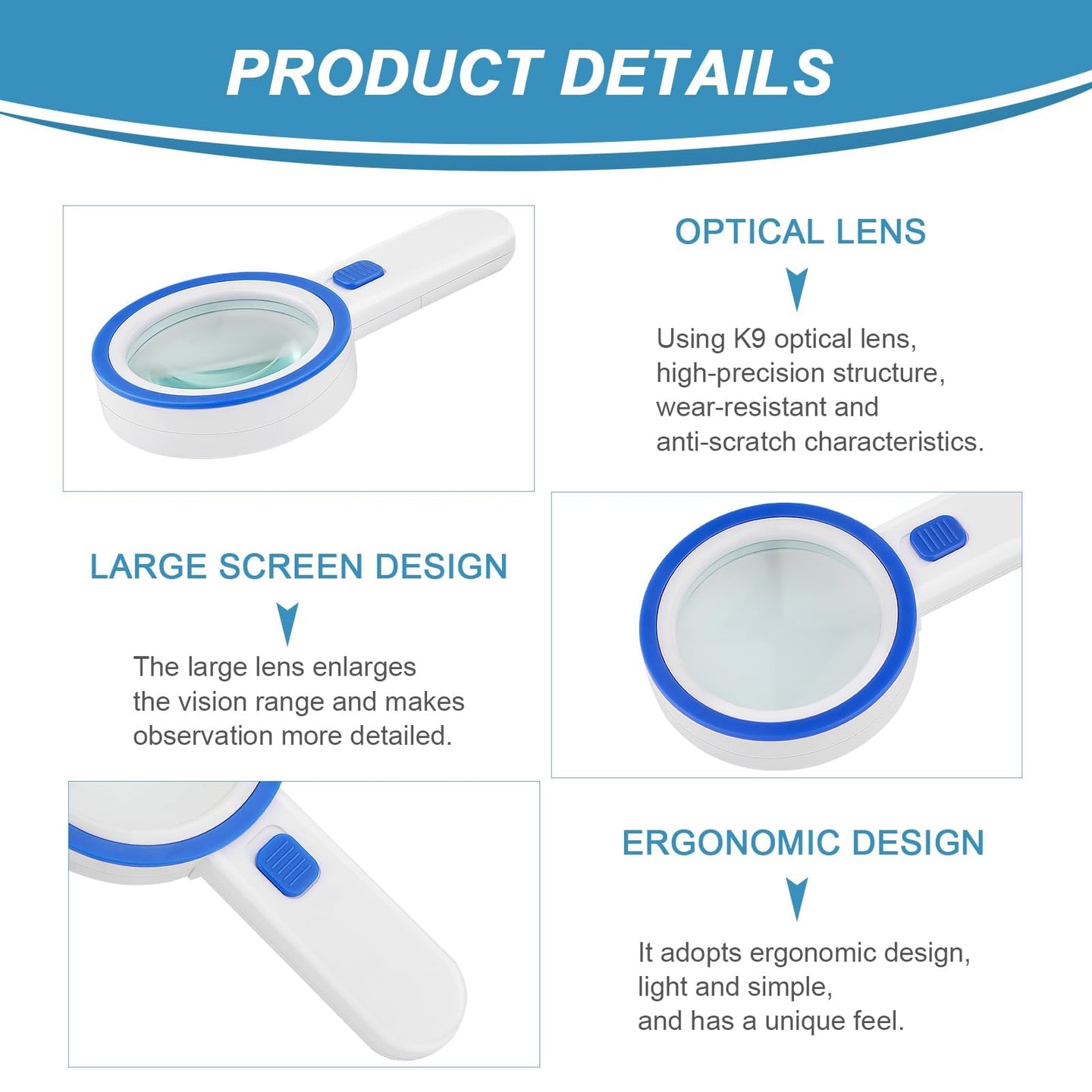 30X LED Magnifying Glass for Seniors