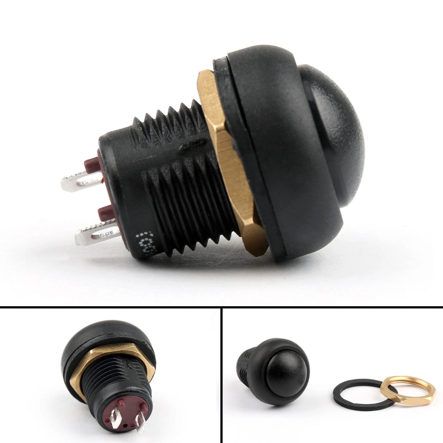 Waterproof 12mm Push Button Switch ON/OFF Self-Locking Industrial Grade Black 4PCS