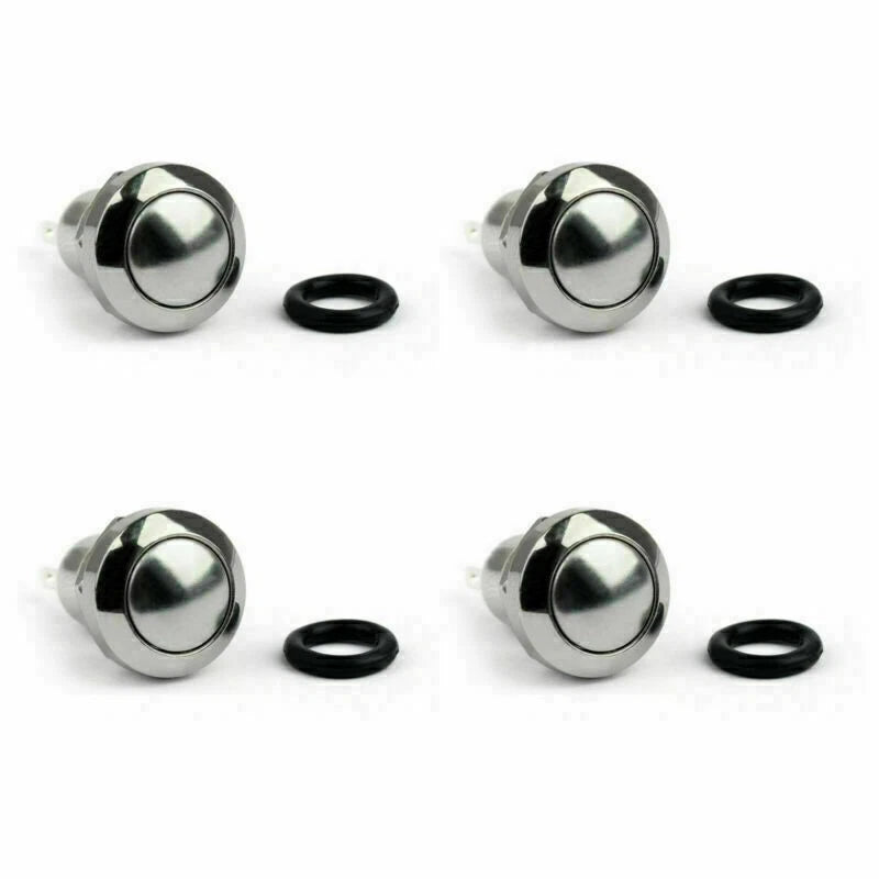 4Pcs 8mm Mini 1NO 2Pin Metal Momentary Push Button Switch 3A/250V For Car/Boat, 4PCS