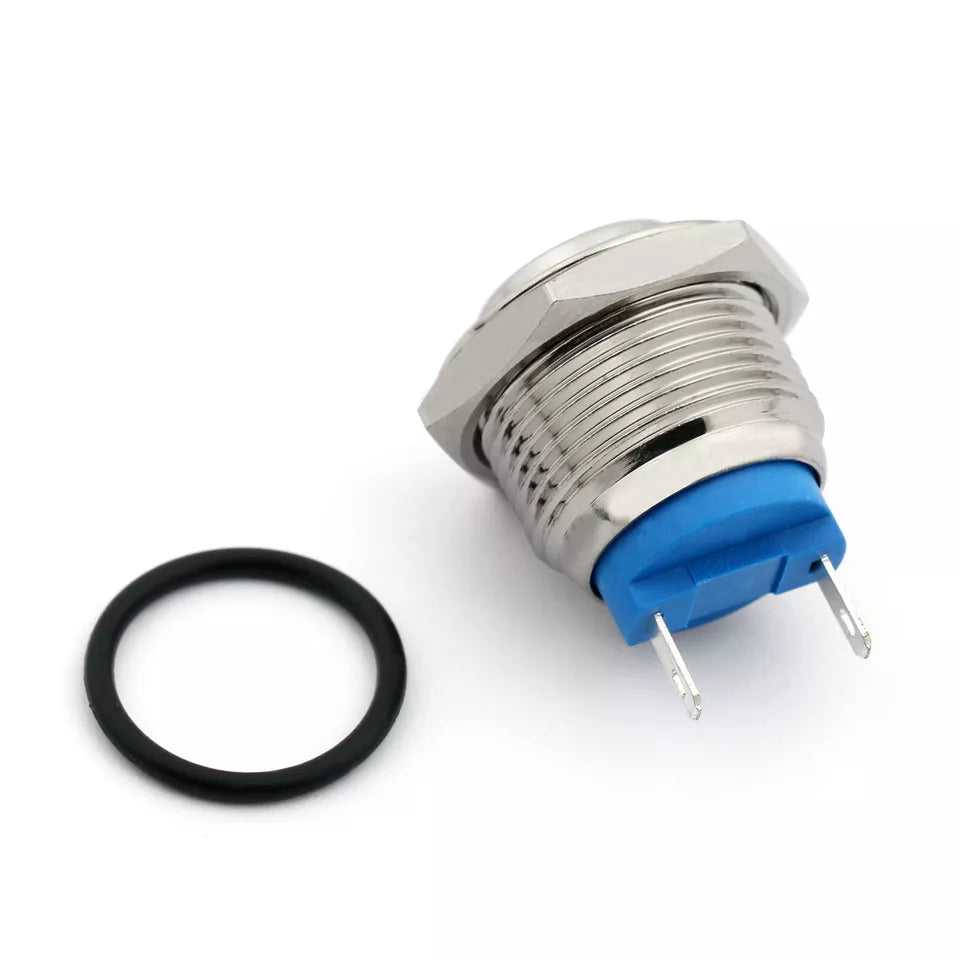 16mm 2 Pin Normally Closed Momentary NC Metal Push Button Switch 36V/2A Flat Round