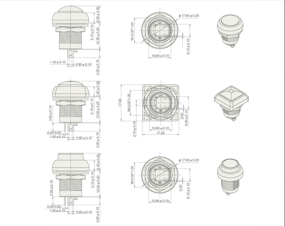 Waterproof 12mm Push Button Switch ON/OFF Self-Locking Industrial Grade Black 4PCS