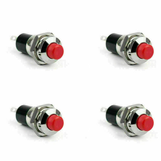 4Pcs RED New Mini Push Button SPST Momentary N/O OFF-ON Switch 10mm Red For Car